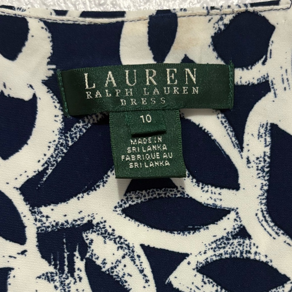 Lauren Ralph Lauren Navy and Cream/White Elsie Faux Mock Wrap 3/4 Sleeve Dress - Picture 2 of 9